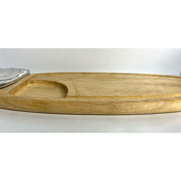 Wood Salmon Fish Shaped Charcuterie Serving Cutting Board Metal Head & Tail 23" - Picture 8 of 11